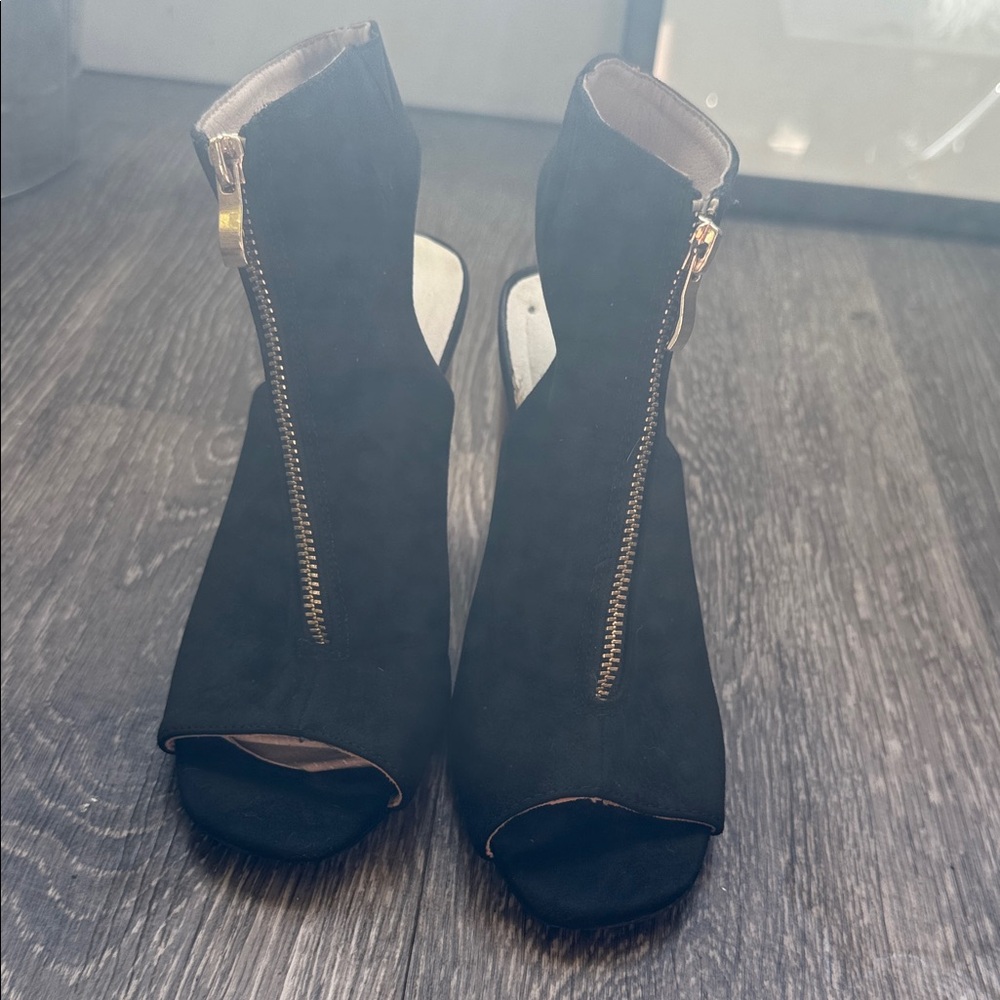 Zara Black Open-Toe Ankle Boots with Gold Zipper